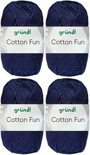 4x50 Gramm Gründl Cotton Fun Häkelgarn aus 100% Baumwolle inkl. Anleitung für Einkaufsnetz (11 Marine)