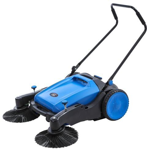 KATSU Tools Manual Sweeper, 2 Side Brushes, 55L Waste Container, 1050mm Sweeping Width, Adjustable Foldable Handle, Non-Electric Walk-Behind Hand Push Floor Sweeper for Indoor and Outdoor 335140