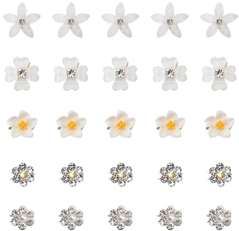VOSSOT 25 Mini Fermagli per Capelli con Fiori Bianchi e Strass, per Donne e Ragazze, per Matrimoni e Occasioni Speciali