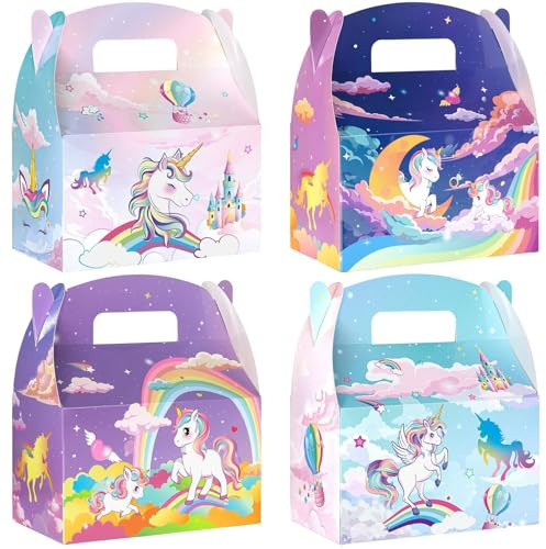 12 Stück Party Geschenkboxen – Geburtstag Deko Kinder Junge Mädchen Geschenkboxen Geburtstagsparty Geschenk Dekorationen Süßigkeitenbox Regenbogen Einhorn lila
