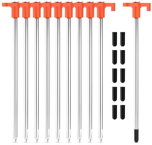 10 Pack Tent Pegs, Heavy Duty Ground Camping Pegs, Rust - Resistant Steel Tent Hooks Ground Stakes & Awning Peg for Football Net, Tents,Tarpaulin, Canopies, Garden, Hiking, Outdoor