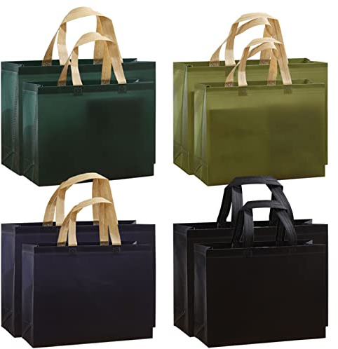 Mritrit 8 Stück Geschenktüten mit Griffen 40cm/32cm, Non Woven Einkaufstüten, Wiederverwendbare Geschenktaschen für Weihnachten, Geburtstag, Hochzeit, Geschenke, Einkaufen (M/L 4 Farben)