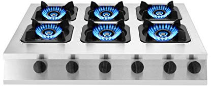 Commercial Gas Hob Stovetop 4 Burners LPG/NG Dual Fuel - Stainless Steel Built-In Gas Hob with Pulsed Electronic Ignition for LPG/NG - Right Knobs Gas Hob