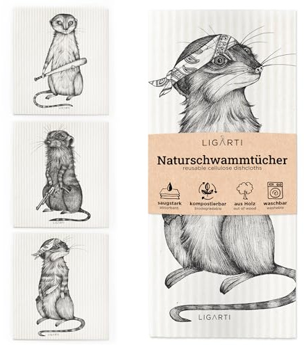 Ligarti® Schwammtücher aus Holz (100% öko & waschbar) 3er Set Spültücher nachhaltig kompostierbar I Allzwecktücher für den Haushalt Made in Germany I Spüllappen, Spülschwamm (Erdmann Gang)