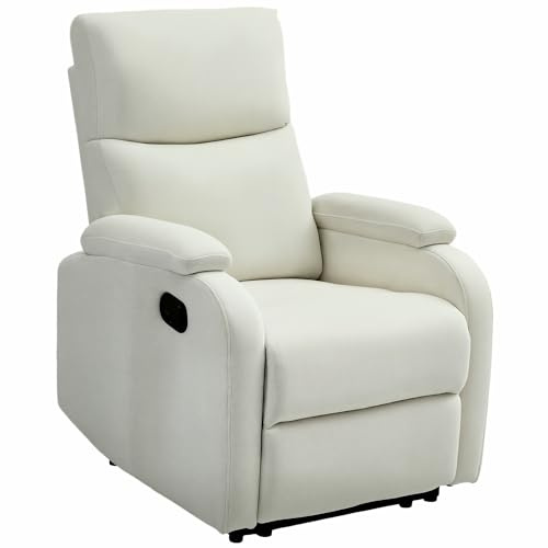 HOMCOM Poltrona Relax Reclinabile Manuale 60°, Poltrona con Poggiapiedi, Poltroncina Reclinabile con Schienale Imbottitura Spessa in Tessuto per Camera da Letto, Salotto e Soggiorno, Crema