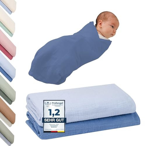 furora BABY Mulltücher Baby 120x120 cm XXL groß | super Soft Musselin, Bio-Baumwolle, Oeko-TEX 100 + GOTS: schadstofffrei | Pucktuch Musselintuch Baby Spucktücher Mullwindeln, Neugeborene Swaddle