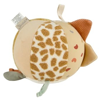 Sterntaler Bola de tela de jirafa y león - Combinaciones de tejidos suaves - Relleno de algodón de poliéster - Anillo en C para colgar - Papel crujiente y sonajero - Juguetes para bebés y niños
