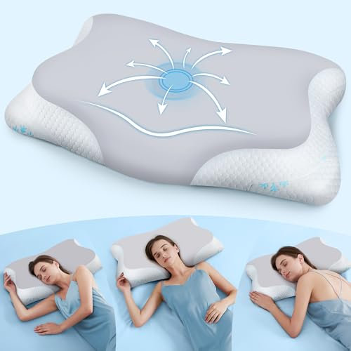 CloudÉtoile NackenKissen Kopfkissen Memory Foam ‑ 2‑in‑1 Ergonomisches Nackenstützkissen Memory-Schaum Kissen, Grau 64x38x12cm