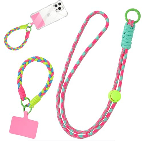 Jrkvniv Cordon Telephone Portable, Tour de Cou Téléphone Universelle avec Patch, Réglable Amovible en Nylon Chaine Collier Lanière Corde Pendentifs, Bracelet Telephone pour Femmes Filles, Coloré 01