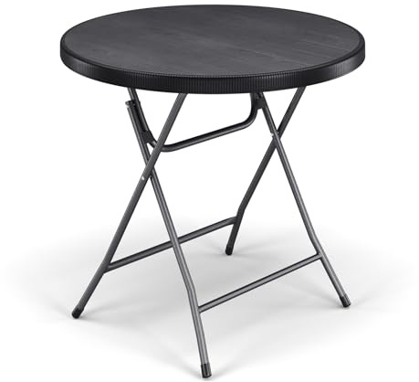 URBNLIVING 80 cm schwarzer runder klappbarer Gartentisch in Holzoptik – Outdoor-Bistro- und Terrassenmöbel, platzsparend, stilvoll, langlebiges Design, ideal für Balkon, Terrasse, Hinterhof und Café