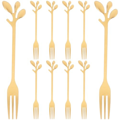 Veemoon 10pièces Set De Fourchettes Dorées Petite Multifonctions Acier Inoxydable Pour Fruits Dessert Café Apéritifs Maison