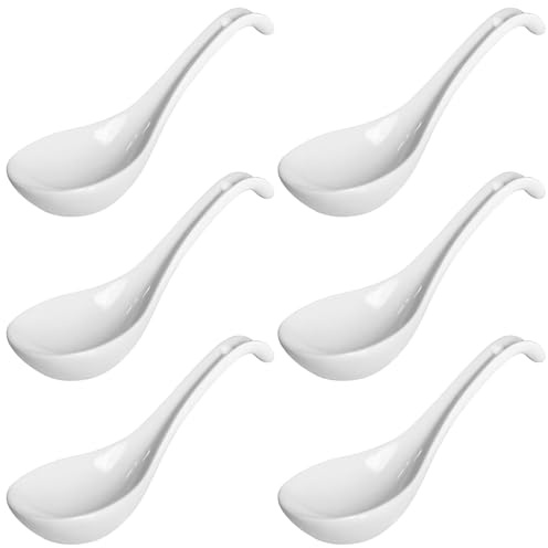 byepica Juego de 6 cucharas de sopa de cerámica, estilo chino, cuchara ramen de mango largo, aptas para microondas y lavavajillas