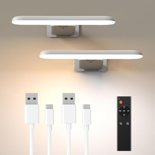 Grevoxy Bilderleuchte Kabellos,Wandleuchte innen Akku mit Fernbedienung,2PK | Kabellose Dartboard-Beleuchtung (300 Lumen), 3 Farbtemperaturen & dimmbar, 4500 mAh, CRI ≥ 95, für Dartboard-Rahmen, Weiß