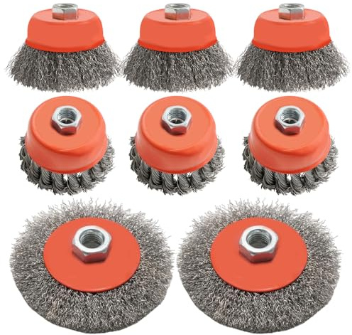 MospdyGear 8Pcs Wire Brush Kit for Angle Grinder, Twist Knot Wire Brush Crimped Wire Brush 75 mm and 100 mm Thread M14 x 2, for Cleaning, Rust Removal and Grinding