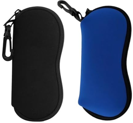 XUKZIMA Funda para Gafas (2 unidades), Caja de Neopreno Ultraligero con Cremallera para Almacenaje de Lentes Suaves, Estuche y Sol con Clip de Cinturón