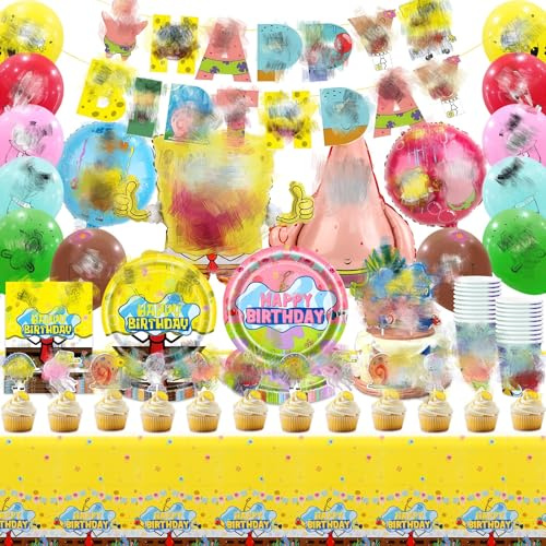99PCS Birthday Party Decorations, Theme Birthday Party Supplies, Birth-day Decorations Set include Banner, Foil and Latex Balloons, Cake Toppers, and Tableware, One-Set Children's Birth-day Deco