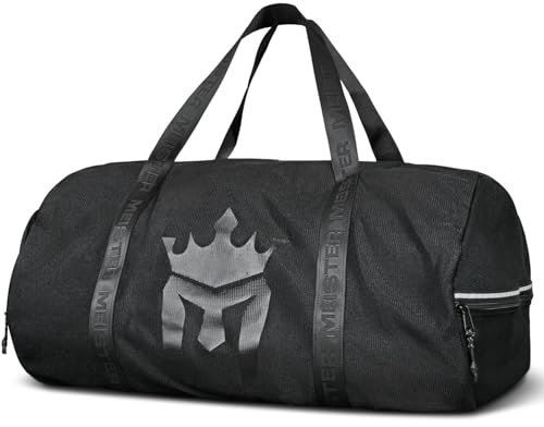 Meister andningsbar kedjemät duffel gymväska, V2.0 svart, klassisk 56 cm x 33 cm x 33 cm, klassisk 55 cm x 33 cm