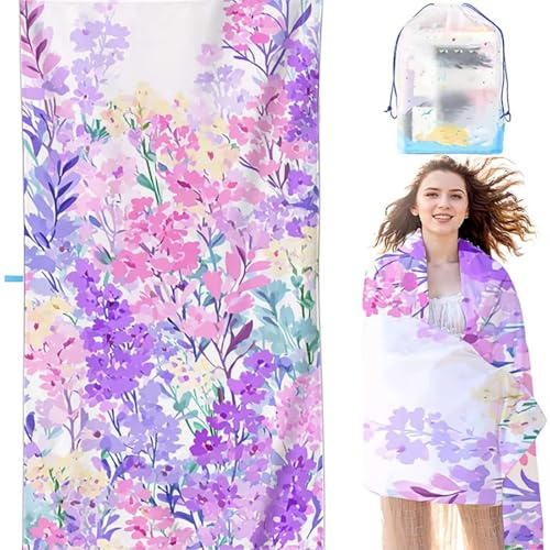 Telo Mare Microfibra Viola 90x200 cm all'aperto Telo Mare Fiori, Asciugamano da Spiaggia Bottone a pressione intimo Antisabbia Asciugatura Rapida, Uomo Donna Spiaggia Regalo Picnic Viaggi SYX6 8-5