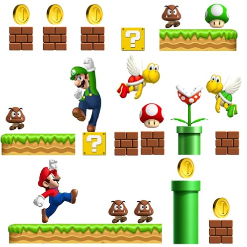 Mario Wandtattoo, Mario Wandsticker, 3D Wandaufkleber, Wandtattoo zimmer, WlsqDE Marrio Poster, Geeignet für Wohnzimmer, zimmer, Wanddekoration(Größe: 30 x 90 cmx2 Stück)