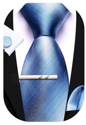 Barry.Wang Corbatas de seda para hombre, 4 piezas, de cachemira, formal, de satén, con bolsillo, cuadrada, para fiestas, bodas, aniversarios, caja de regalo, azul marino, Taille unique