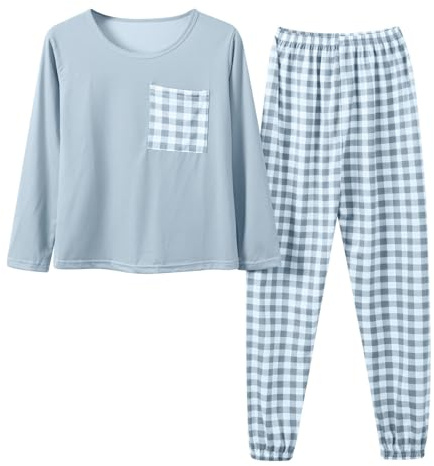 Ensembles de Pyjamas Chauds en Flanelle pour Femmes Coton Ensemble de Pyjamas d'automne et d'hiver Pantalon Long à Manches Longues Ensemble de Pyjamas à Carreaux Deux Pièces