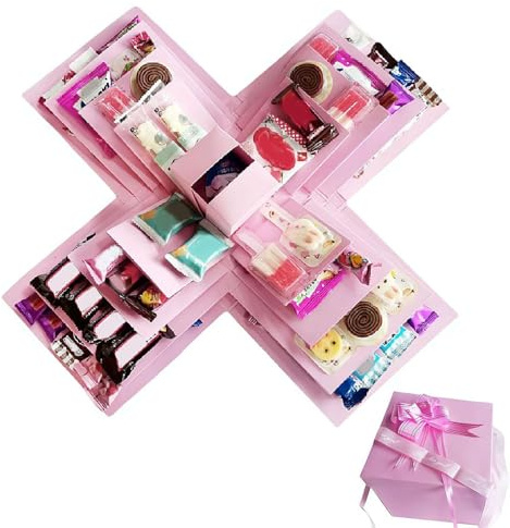5-Layer Creative Explosion Gift Box,Snack Explosion Box with Ribbon and Double-Sided Tape,DIY Explosion Gift Box,for Birthdays, Wedding, Mother's Day, Anniversaries, Valentine's Day
