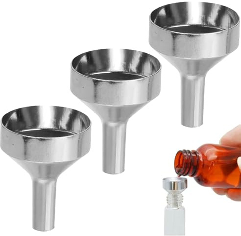 3-Piece Mini Funnel Set for Precise Liquid and Powder Transfer - Durable Aluminium, Compact Design for Bottles, Essential Oils, and Spices - Easy to Clean and Reusable