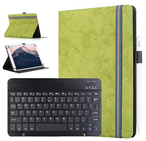 PRSPR Funda para tablet Raemond 50 de 10 pulgadas con teclado Bluetooth desmontable, teclas de tijera silenciosas, soporte de ángulo ajustable, soporte para bolígrafo, tableta 2 en 1 con funda de