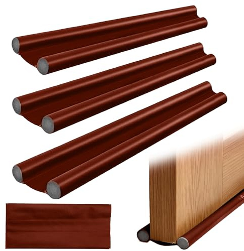 3 Pcs Draft Excluder for Doors Cushion, Under Door Draught Excluder Stnips, Soundproof & Windproof Double sided Under Door Draft Stopper forBottom of Doors(96 cm /37.8 inch, Brown)