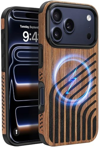 ZZDZZ Coque Magnétique pour iPhone 17 Pro Max [Compatible avec MagSafe] Étui en Bois et Cuir Protection Antichoc Housse pour iPhone 17 Pro Max - Bois Cuir