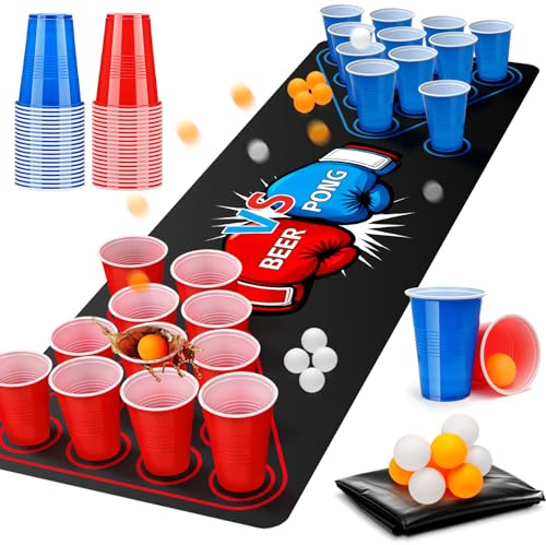 DESPOINA Beer Pong Ping Pong Kit Completo, Birra Pong Party Set con Tappeto da Gioco, Include 40 Bicchieri Beer Pong e 8 Palline da Ping, Set Riutilizzabile per Feste di Compleanno e Matrimoni