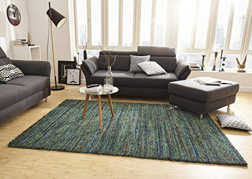 Mint Rugs Chic Teppich Hochflor Wohnzimmer-Teppich Weich Flauschig Langflor Shaggy Flokati Boho Streifen-Design Meliert für Kinderzimmer Schlafzimmer Küche Flur Grün 120x170 cm
