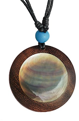 Chic-Net® Holzkette Perlmutt verstellbar Baumwolle Black Shell Muschel Kette Holz rund | Mother of Pearl Halskette Unisex für Herren Damen | Parasitholz Black Shell