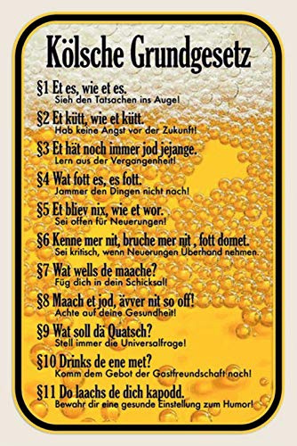 Schatzmix CC1054 Kölsche Grundgesetz Metallschild Wanddeko 20x30 cm tin Sign Blechschild, Blech, Mehrfarbig