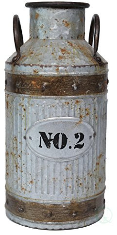 Galvanized Metal Rustic Milk Can, Medium