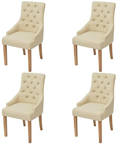 Festnight 4er-Set Esszimmerstuhl Essstuhl Eichenholzbeine Küchenstühle Esszimmerstühle Stuhlset Sitzgruppe Stoffpolster 52x60x95,5cm Cremewei?