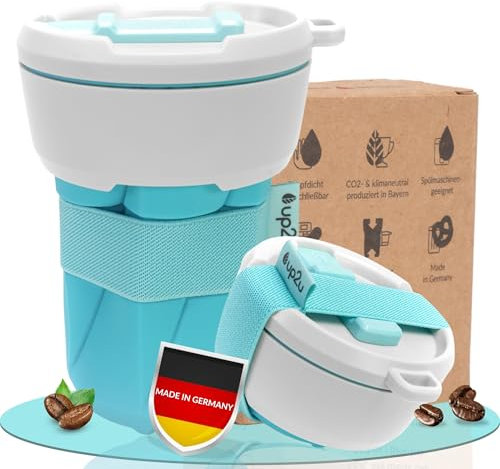 up2u MuC My useful Cup® – Faltbarer Kaffeebecher to go – klimaneutraler & BPA-freier Mehrwegbecher – Kaffeetasse Made in Germany – Kaffee to go Becher 350 ml für Büro, Schule, Outdoor und im Auto