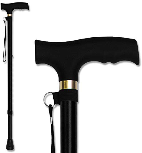 RMS Walking Cane - Adjustable Walking Stick - Lightweight Aluminum Offset Cane with Ergonomic Handle and Wrist Strap - Ideal Daily Living Aid for Limited Mobility (Black)