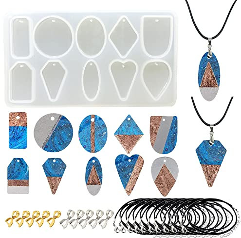 Woohome Silikonformen 1 Stück 10 Hohlräume Anhänger Geometrie Form Harz Anhänger mit Loch für Schmuck DIY Werkzeug
