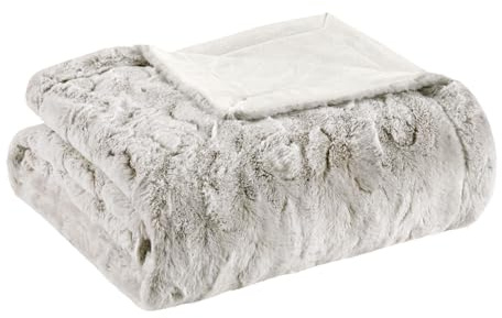 Madison Park Zuri Soft Plush Luxury Oversized Faux Fur Throw Animal Stripes Design, Faux Mink On The Reverse, Modern All Seasons Blanket for Bed, Sofa Couch, Office, Snow Leopard, 60x70