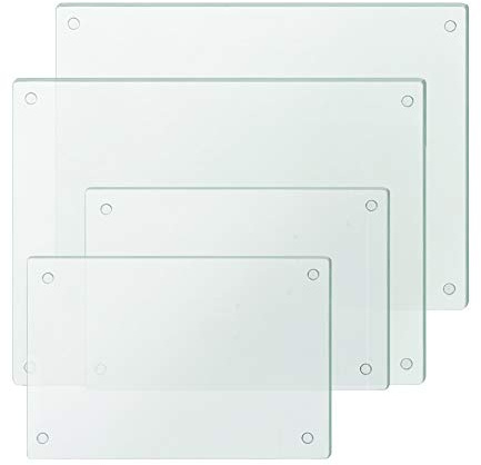 Murrey Home Glass Cutting Board Set for Kitchen Counter, Tempered Glass Chopping Boards Dishwasher Safe, Small Clear Countertop Tray, Set of 4