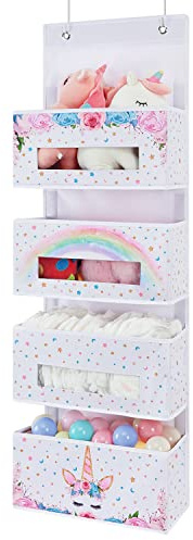 WERNNSAI Magisch Einhorn Hängeorganizer - 4 Taschen Faltbares Hängeregal | Kleinkind Mädchen Spielzeug Windel Wandschrank Veranstalter Schlafzimmer Kindergarten Dekor