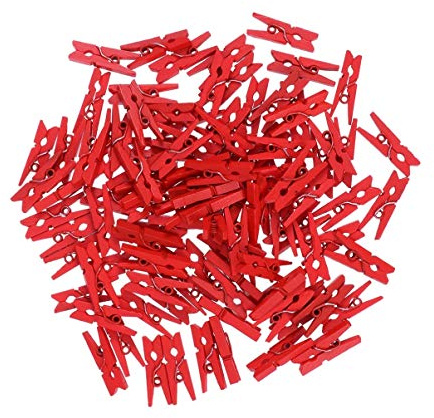PRETYZOOM 100 Pcs Mini Épingles Pinces à Linge Vêtements pour Photo Photos Rouges Petits Clips Organisateur en Bois Bois-Mini Trombones en Bois Naturel-Utilitaire Polyvalent Pince à Linge