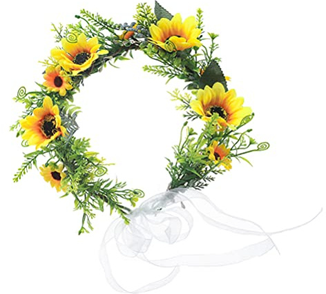 Lurrose Blomma pannband med band solros krona blomkrans boho blommig girlang bohemisk gloria huvudbonad för bröllop brud strand
