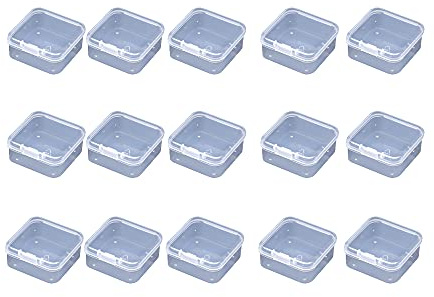 WYAN 15 Stück Aufbewahrungsbehälter aus Kunststoff mit Deckel, für Perlen | Kunststoff, 4,3 x 4,3 x 2 cm, transparent, 1 mm dick, mit Klappdeckel, strapazierfähig, ideal zum Aufbewahren und Ordnen