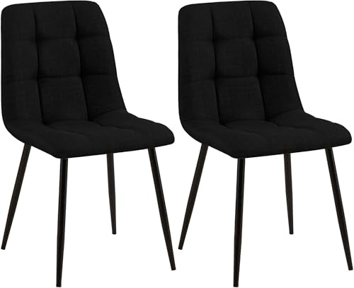 CLP Lot de 2 chaises de Salle ŕ Manger Tilde I Chaises de Cuisine rembourrées avec Housse surpiquée I avec Structure métallique, Couleur:Noir, Matériel:Tissu