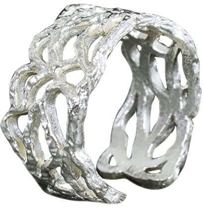 NicoWerk Damen Silberring Filigran aus 925 Sterling Silber Breit Asymmetrisch Durchbrochen Eklatant Verstellbar Offen SRI772