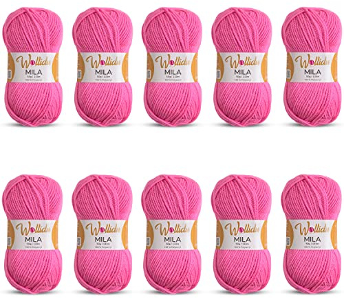 Wollidu Mila Garn zum Häkeln und Stricken 10 x 50g/133m Strickgarn 100% Polyacryl Häkelgarn Candy Pink