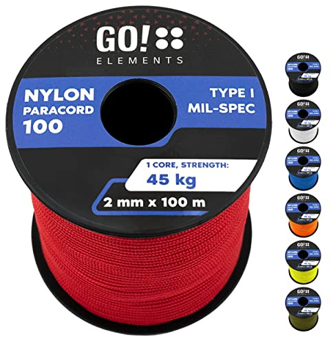 Paracord 100 typ I | ø 2 mm – 3 kärnor – max. 45 kg | 100 % nylonsnöre, rep – slitstarkt | universalrep, överlevnadssnöre, nylonrep, repsnöre och murarsnöre