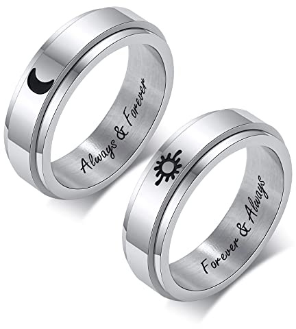 FLHEART Personalisierte Paare Ringe, Individuell Sie Wolfram/Edelstahl Sein und Ihr zusammenpassendes Versprechen Verlobungsring Set für Herren Damen,benutzerdefinierte Spinner Ringe
